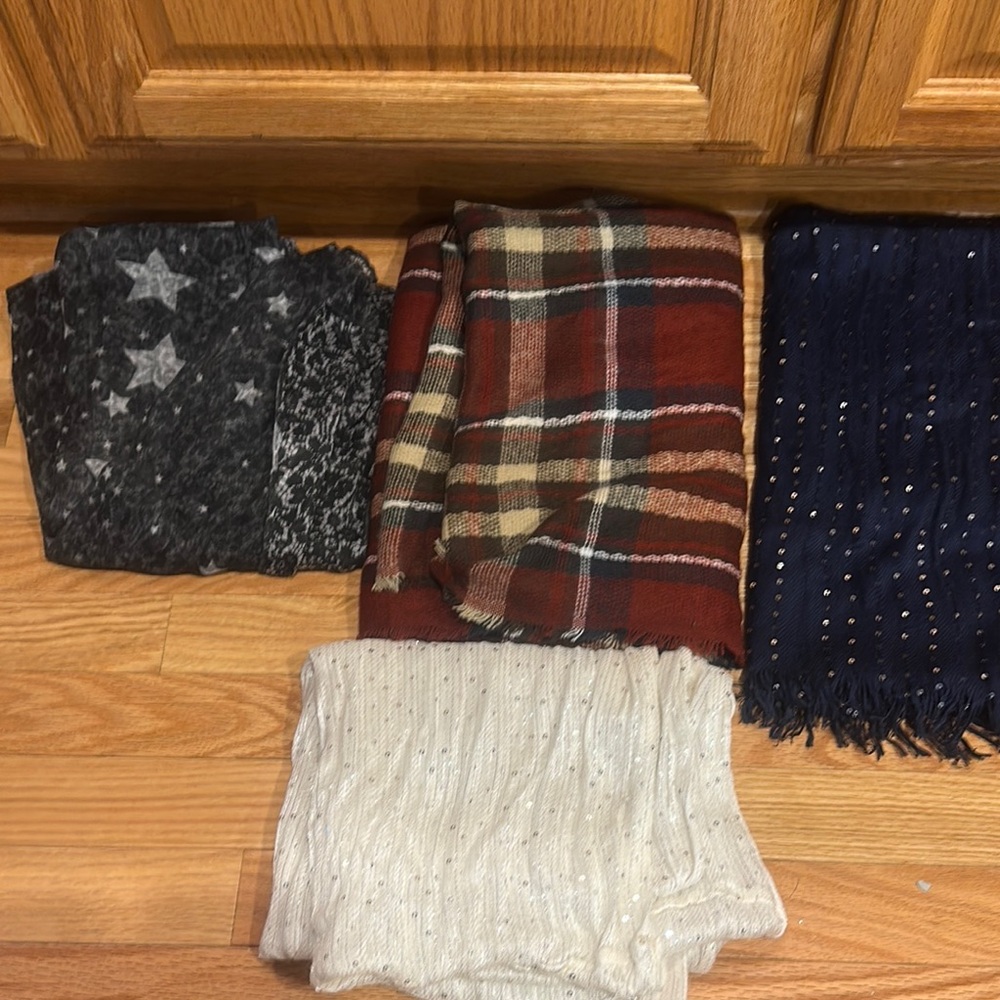 Assorted Scarves in Red, Black, and Cream